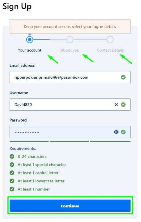registration form first of three stages